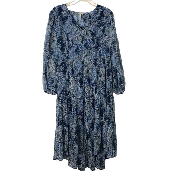 Joie NWT Wms Large Parisian Paisley Blue Printed Midi Dress Tiered Flowy - Picture 1 of 13